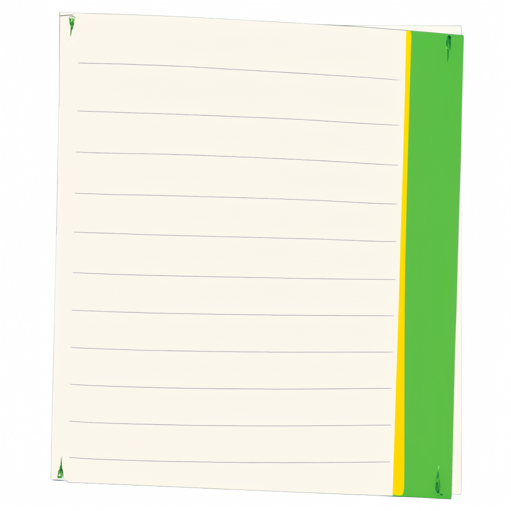 A single flat WPA park-poster ledger sheet on a transparent background: a cream ruled sheet with blank navy-ruled rows and no text or digits, its last column filled as a solid meadow-green band with a small sun-yellow edge highlight