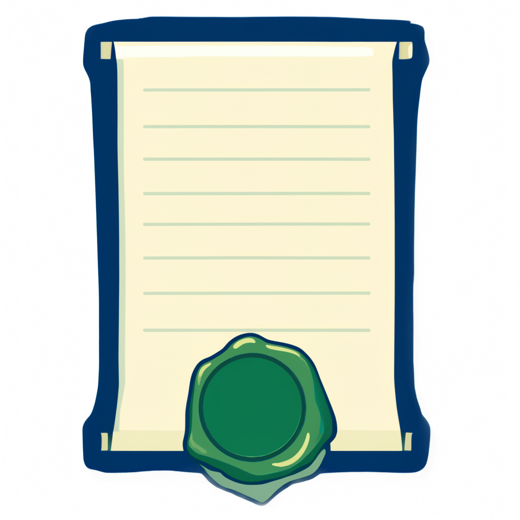 An enamel patch badge of a blank ruled document sealed with green wax — the dated IRS notice