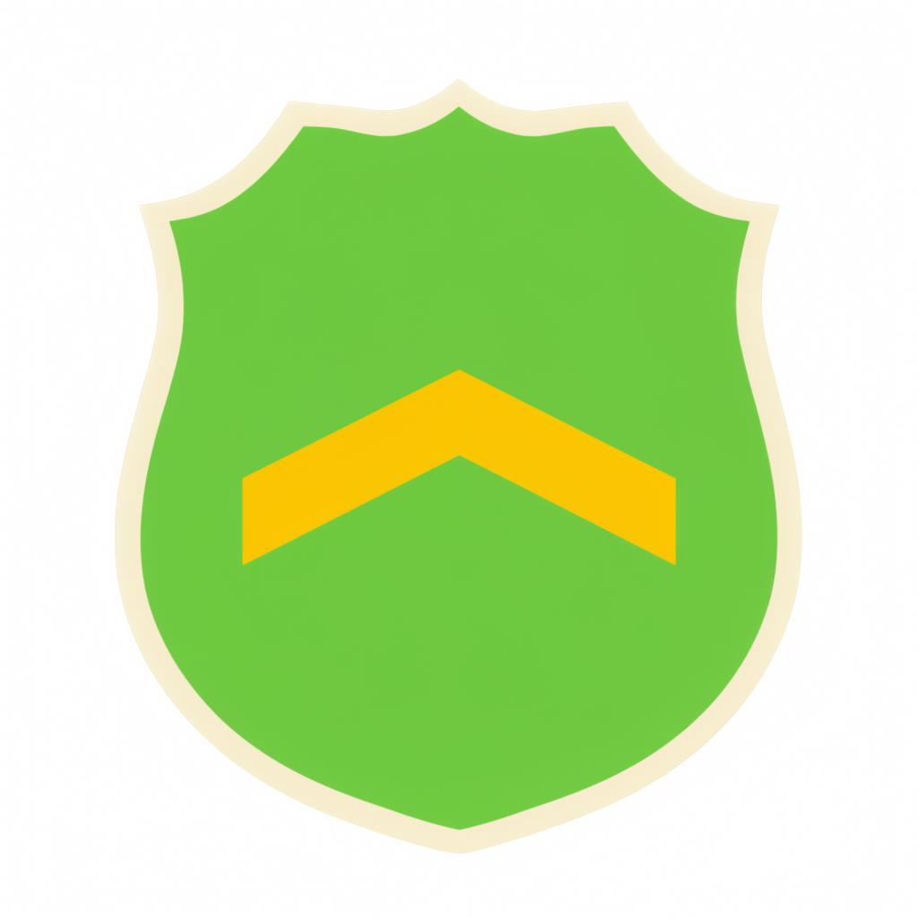 A single flat WPA park-poster shield on a transparent background, meadow-green with a cream rim and a small sun-yellow chevron across the center, no text