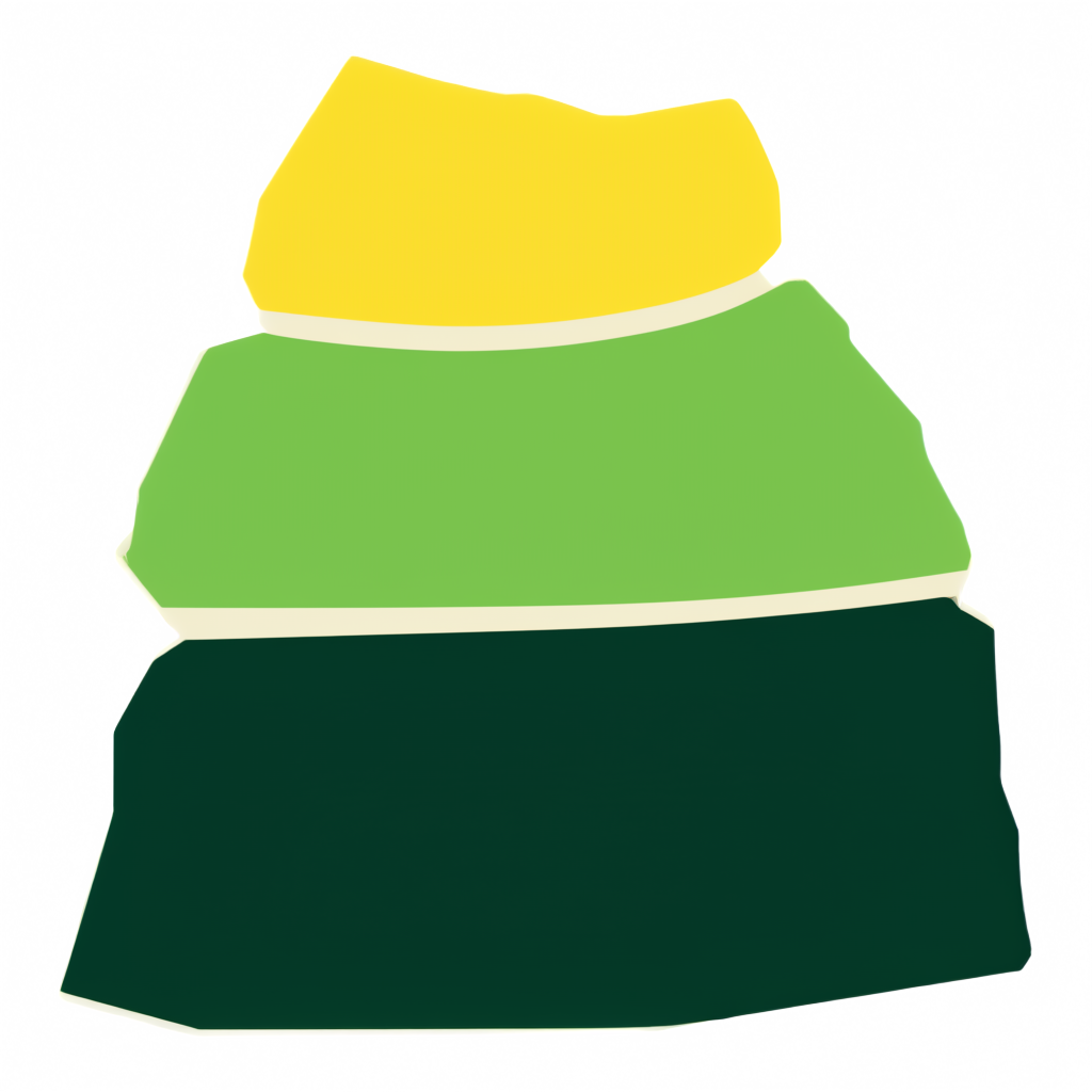 A single flat park-poster cairn on a transparent background: three stacked flat stones — forest green with a cream rim at the base, meadow green in the middle, sun yellow on top